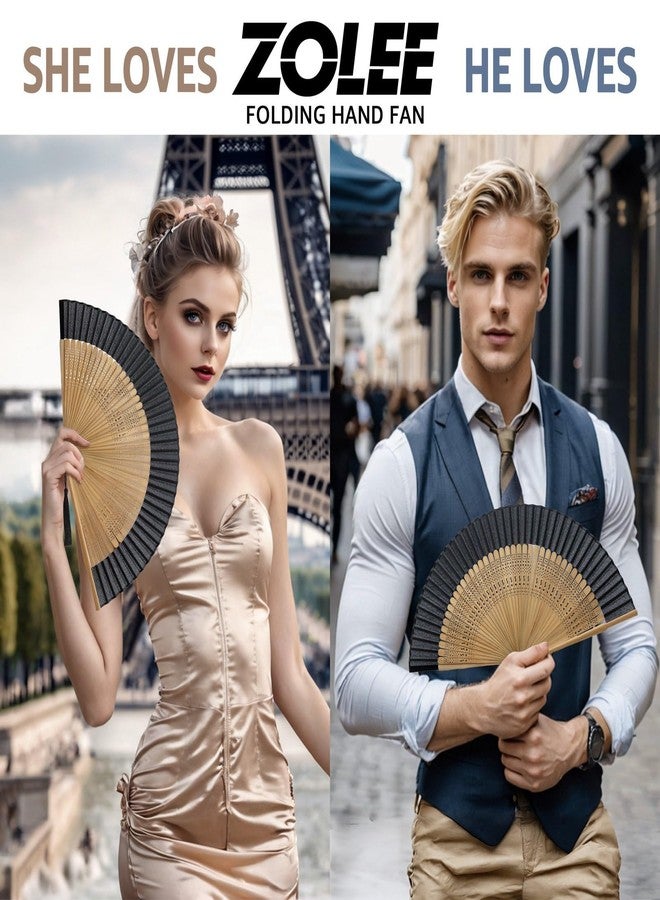 Zolee مروحة يدوية قابلة للطي من زولي للنساء - مروحة قابلة للطي بتصميم صيني ياباني عتيق من الخيزران والحرير - لتخفيف الهبات الساخنة، والرقص، والعروض، والديكور، والحفلات، وكهدية (خيزران أسود صغير) - Image 3